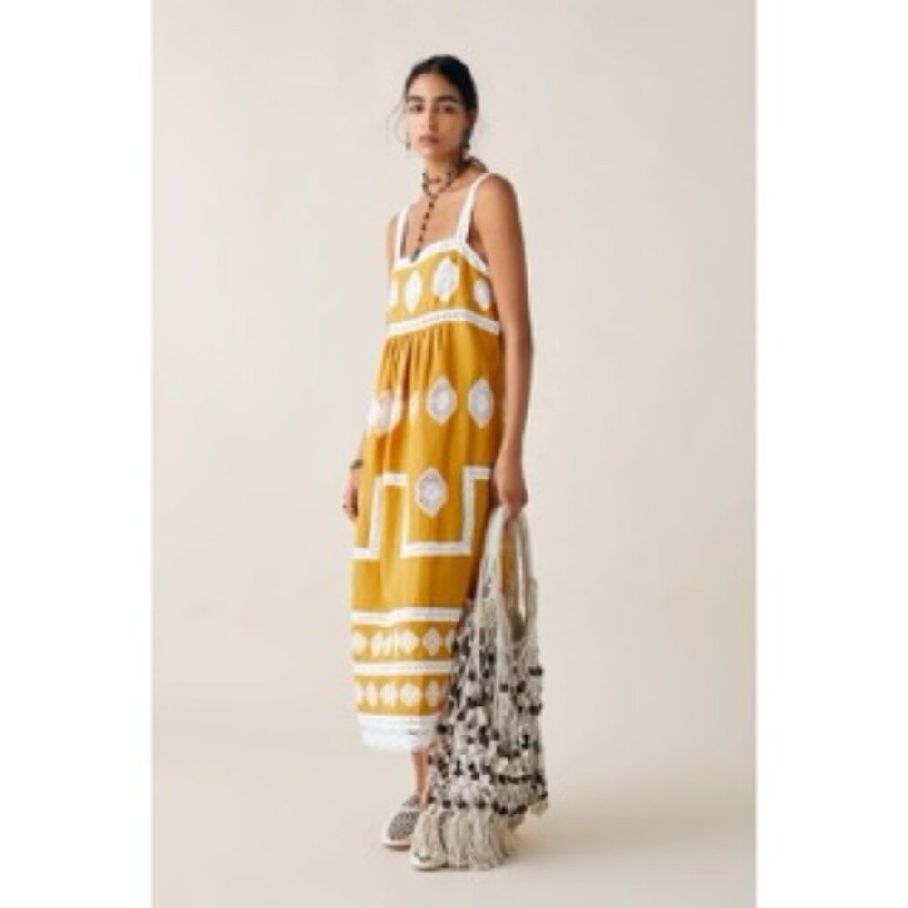 ZARA LIMITED EDITION STUDIO EMBROIDERED YELLOW DRESS, LIKE NEW, XS-S